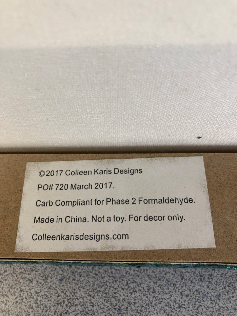 TEAL SPARKLE SHINE GLIMMER GLOW WALL ART W/RIBBON.