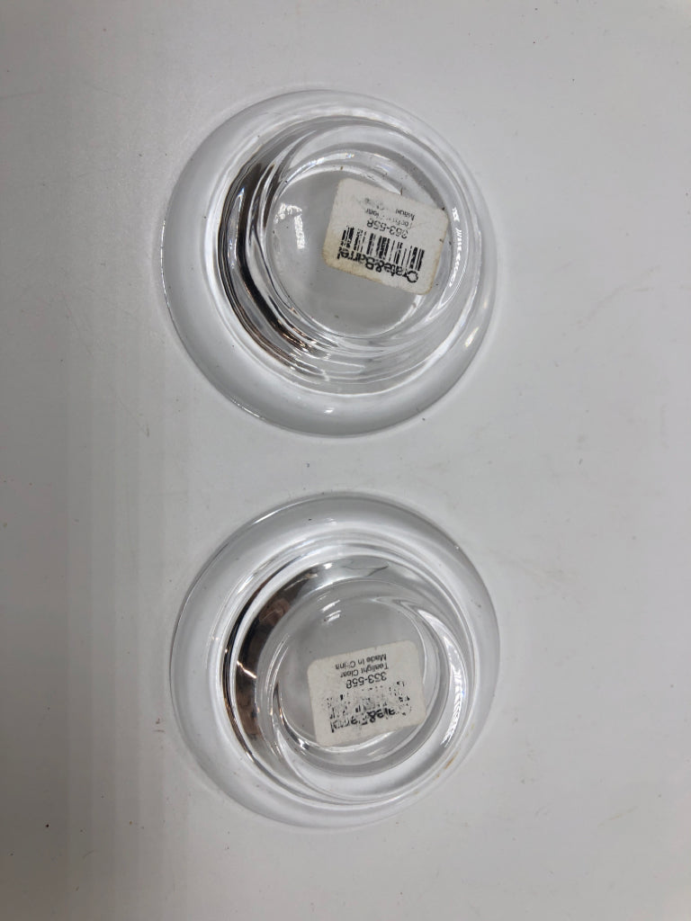 2 CLEAR GLASS TEA LIGHT HOLDERS-CRATE & BARREL.