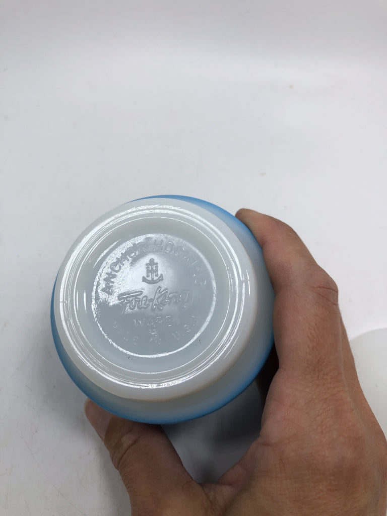 VTG BLUE FIRE KING COVERED SUGAR BOWL.
