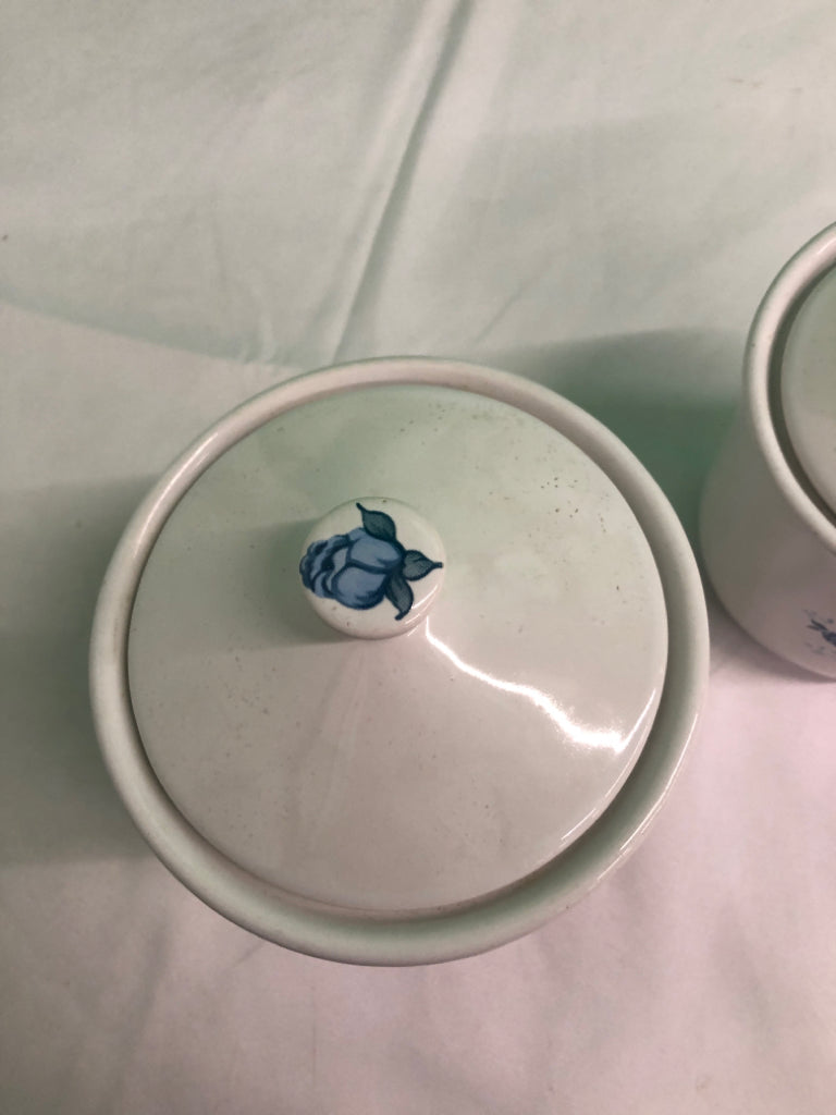 3PC BLUE ROSE CANISTER SET.