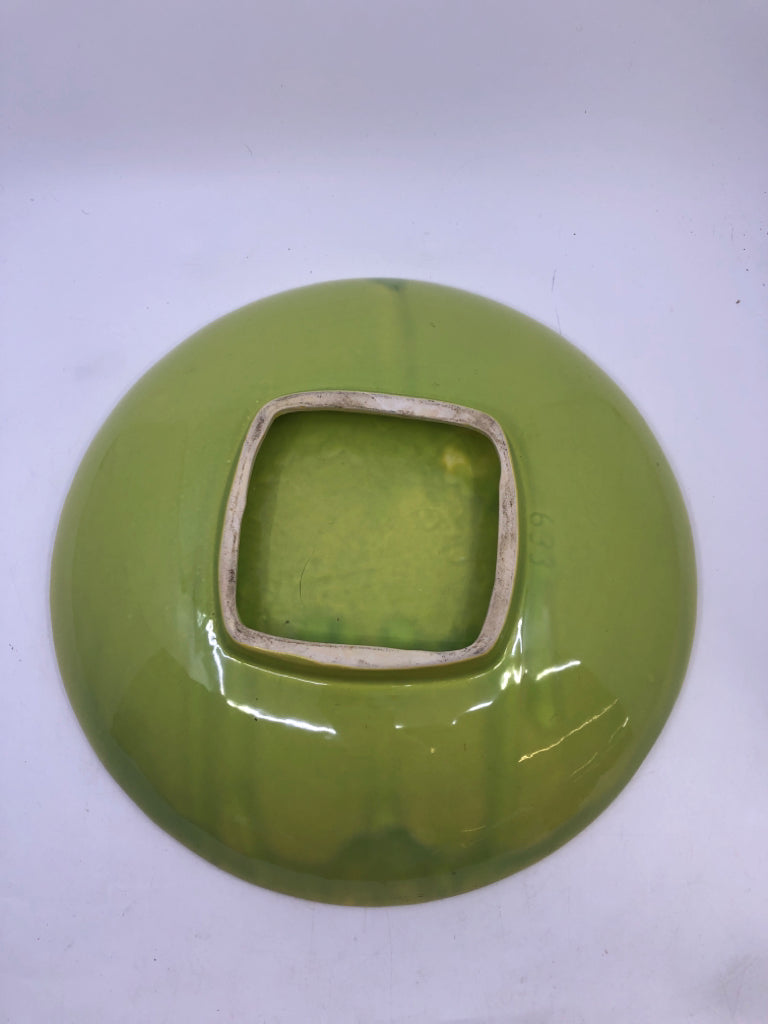 HEAVY GREEN CENTERPIECE BOWL W WHITE ACCENTS.