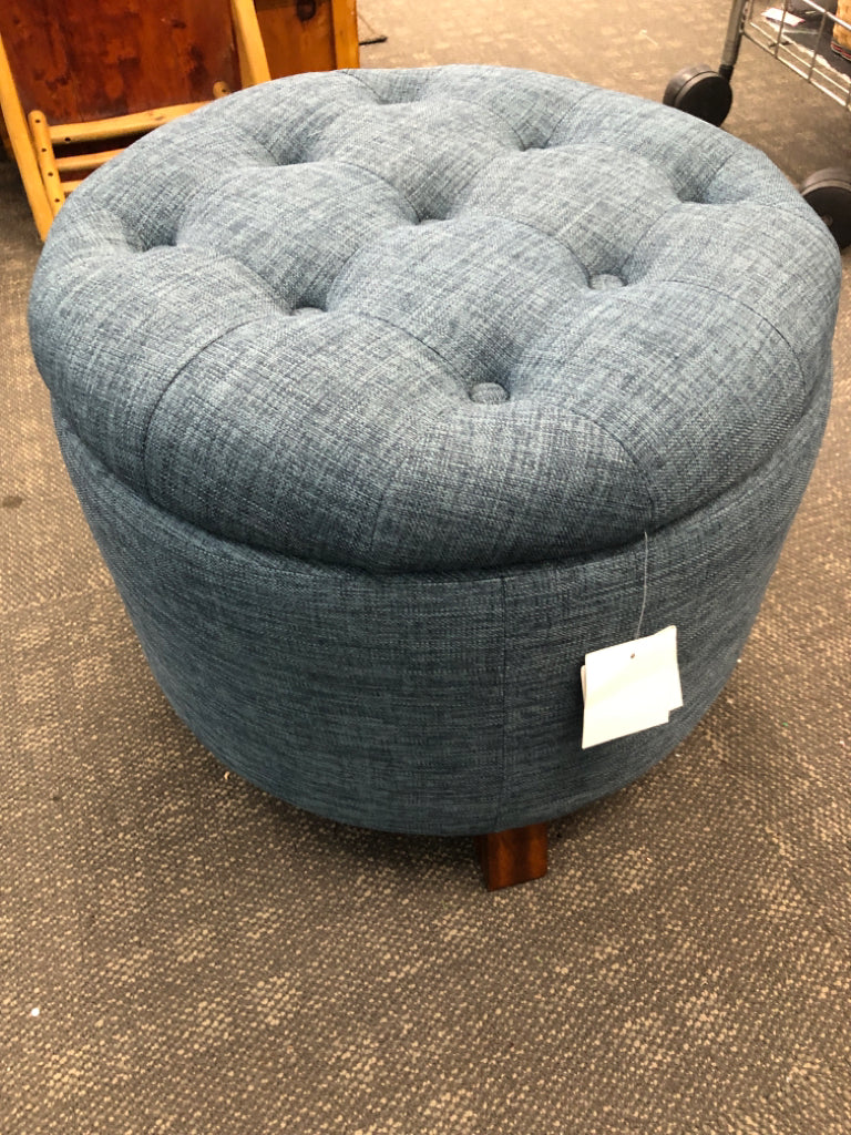 THRESHOLD BLUE CIRCLE OTTOMAN W/ STORAGE.