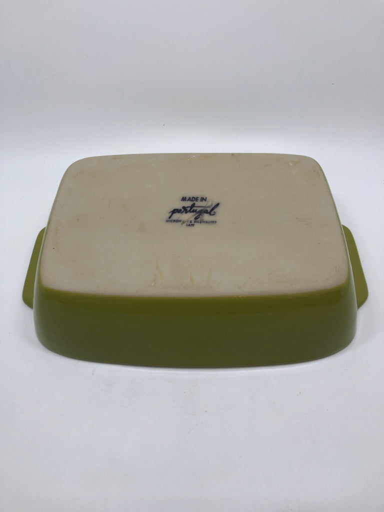 BRIGHT GREEN BAKING DISH MADE IN PORTUGAL.