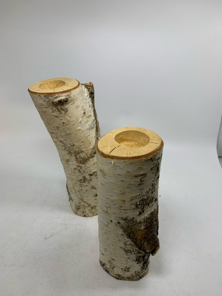 2 BIRCH TREE LOGS TEALIGHT HOLDERS.