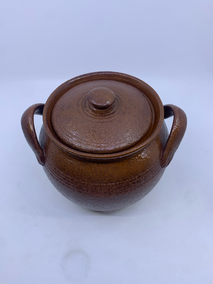 CHOCOLATE BROWN TEXTURED URN CANISTER W/ HANDLES- RAGON HOUSE.