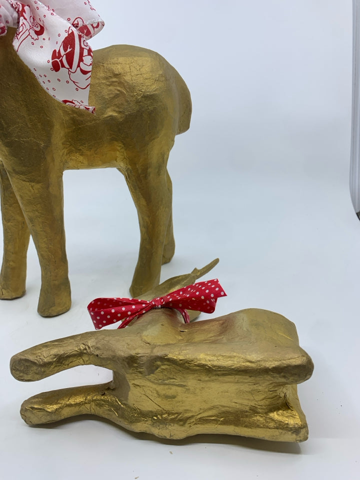 2 GOLD PAPER MACHE DEER.