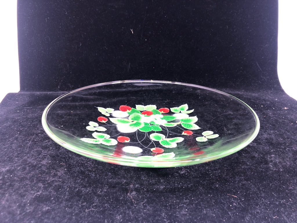 GLASS PLATTER W STRAWBERRIES.