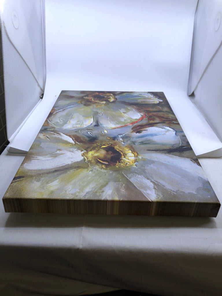 WHITE AND BROWN PAINTED FLOWERS CANVAS.