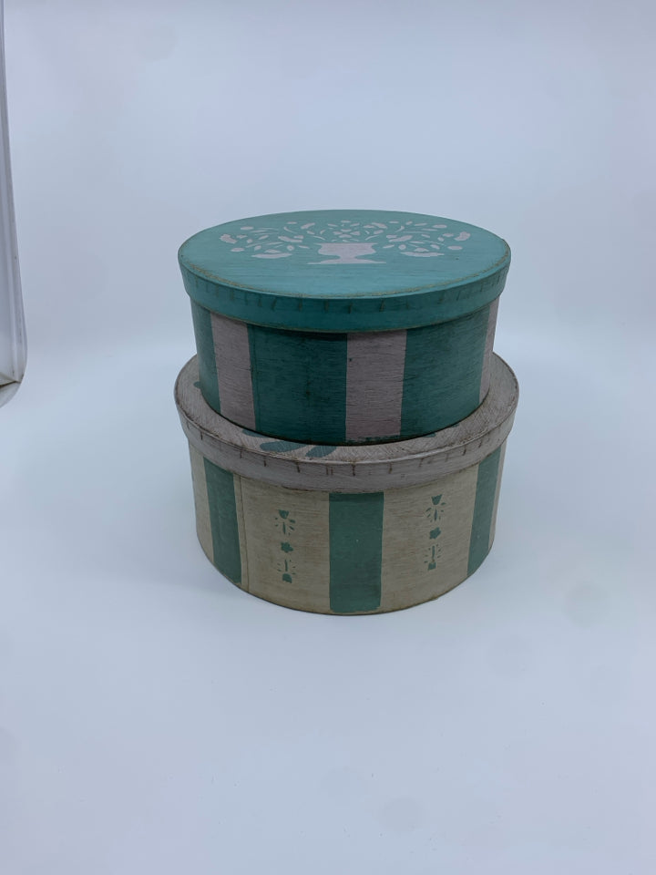 2 BLUE/ GREY PAINTED BOXES.