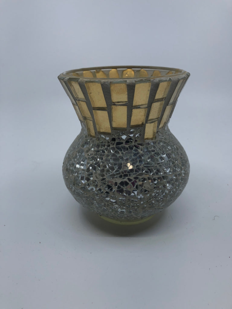 SILVER MOSAIC VASE.