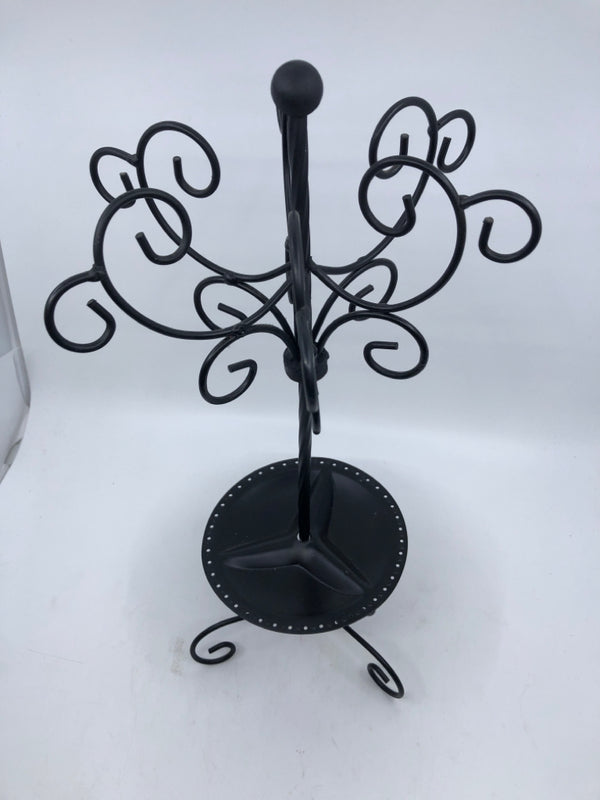 BLACK SCROLL DESIGN SPINNING JEWELRY HOLDER.