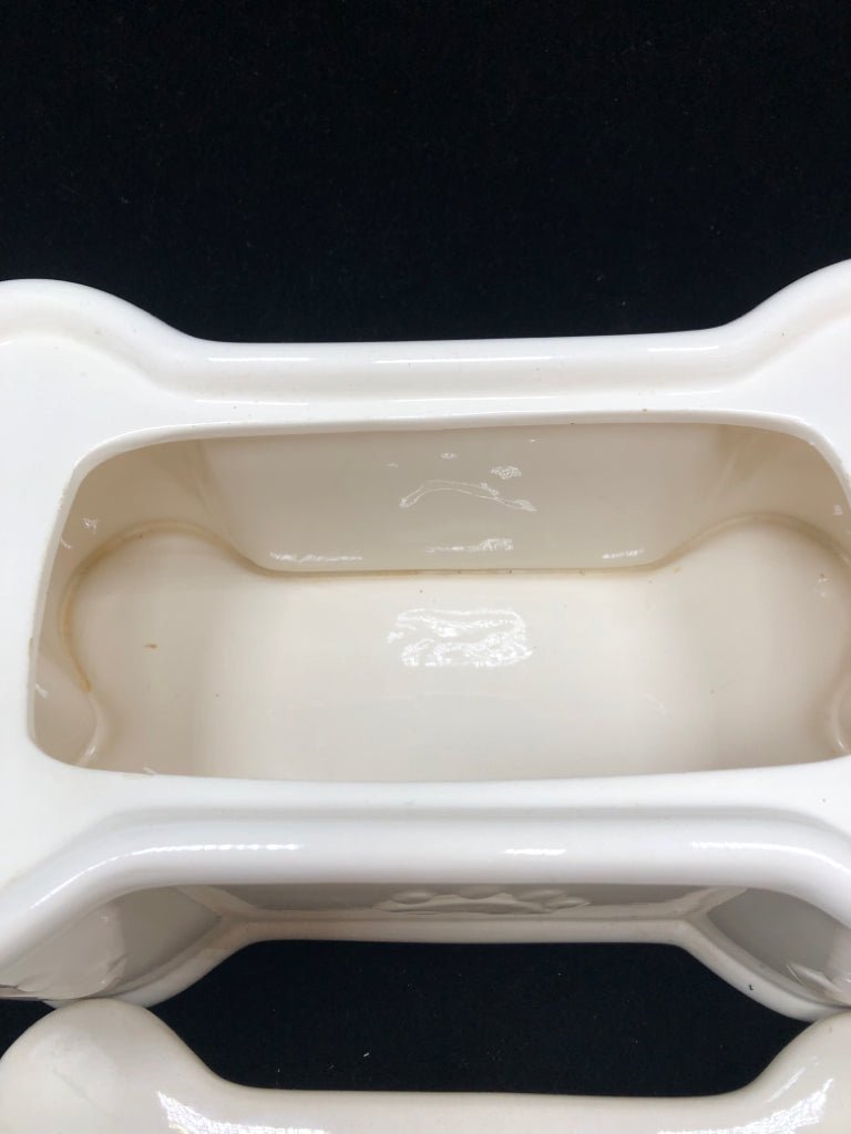 WHITE CERAMIC DOG BONE CANISTER W/LID.