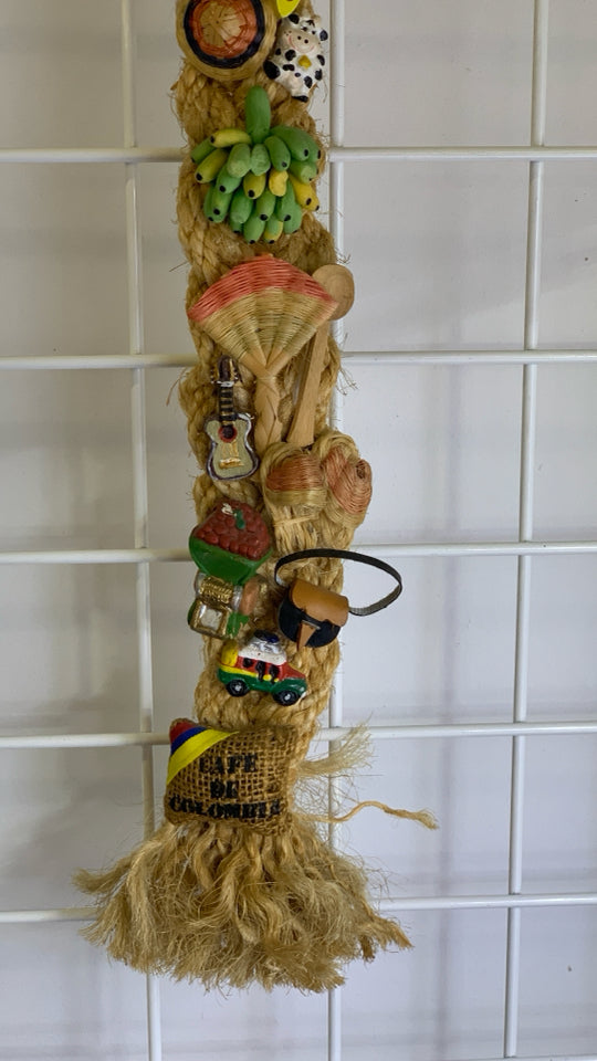 WOVEN ROPE WITH CUBAN ORNAMENTS WALL HANGING.