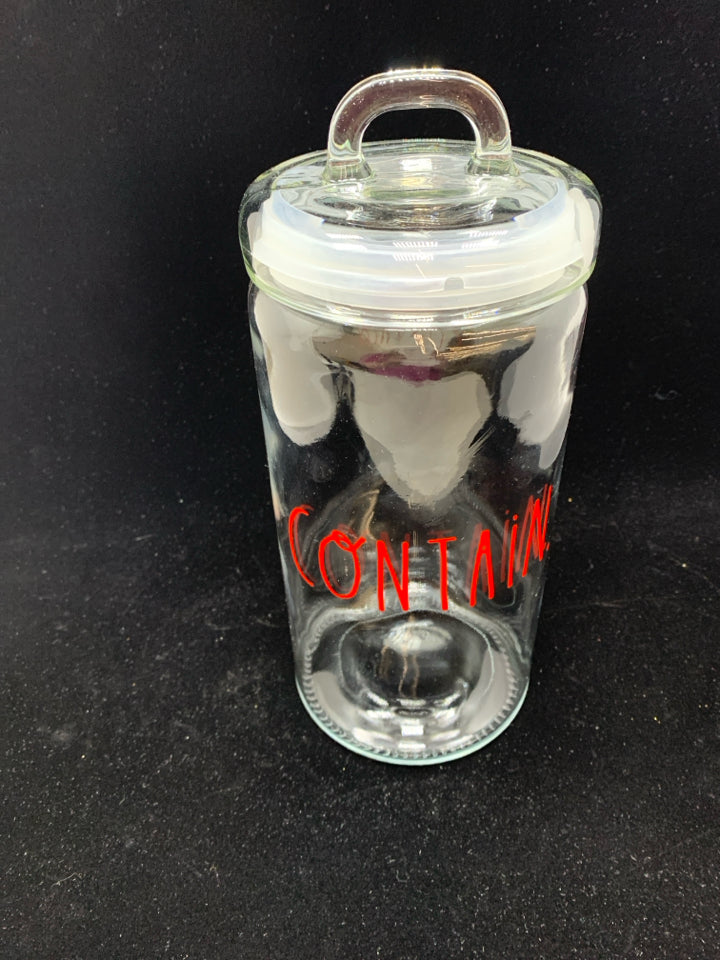 "CONTAIN" GLASS JAR W/LID.
