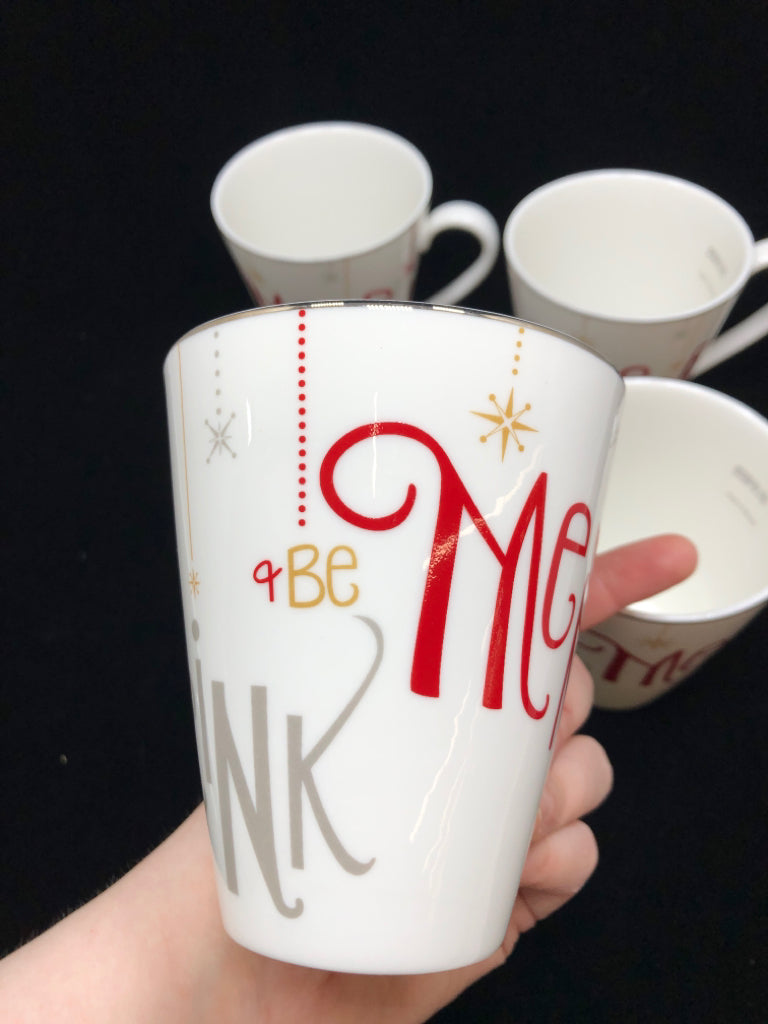 4 EAT DRINK & BE MERRY MUGS - LENOX.