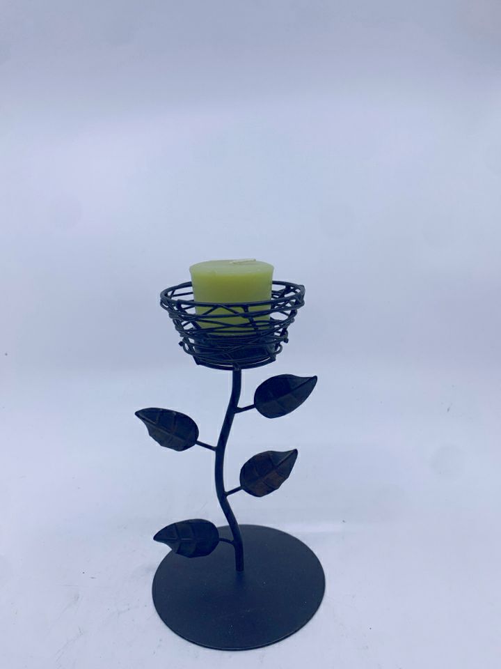 METAL LEAF FLOWER TEA LIGHT HOLDER.