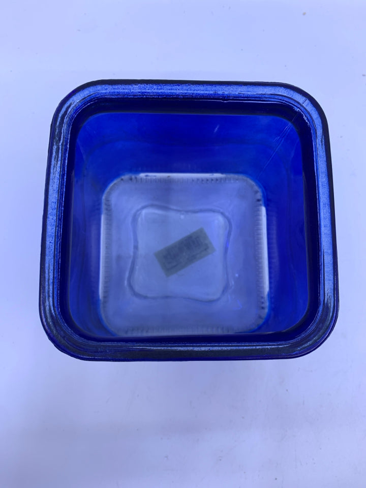 COBALT BLUE SQUARE VASE.