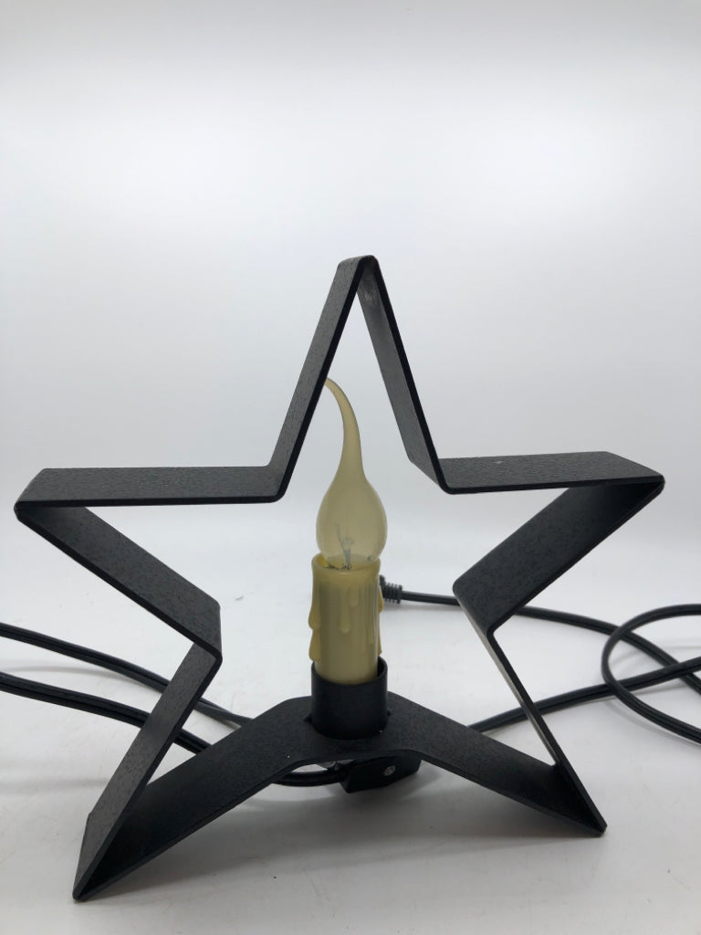 PRIMITIVE BLACK METAL STAR CANDLE LIGHT.