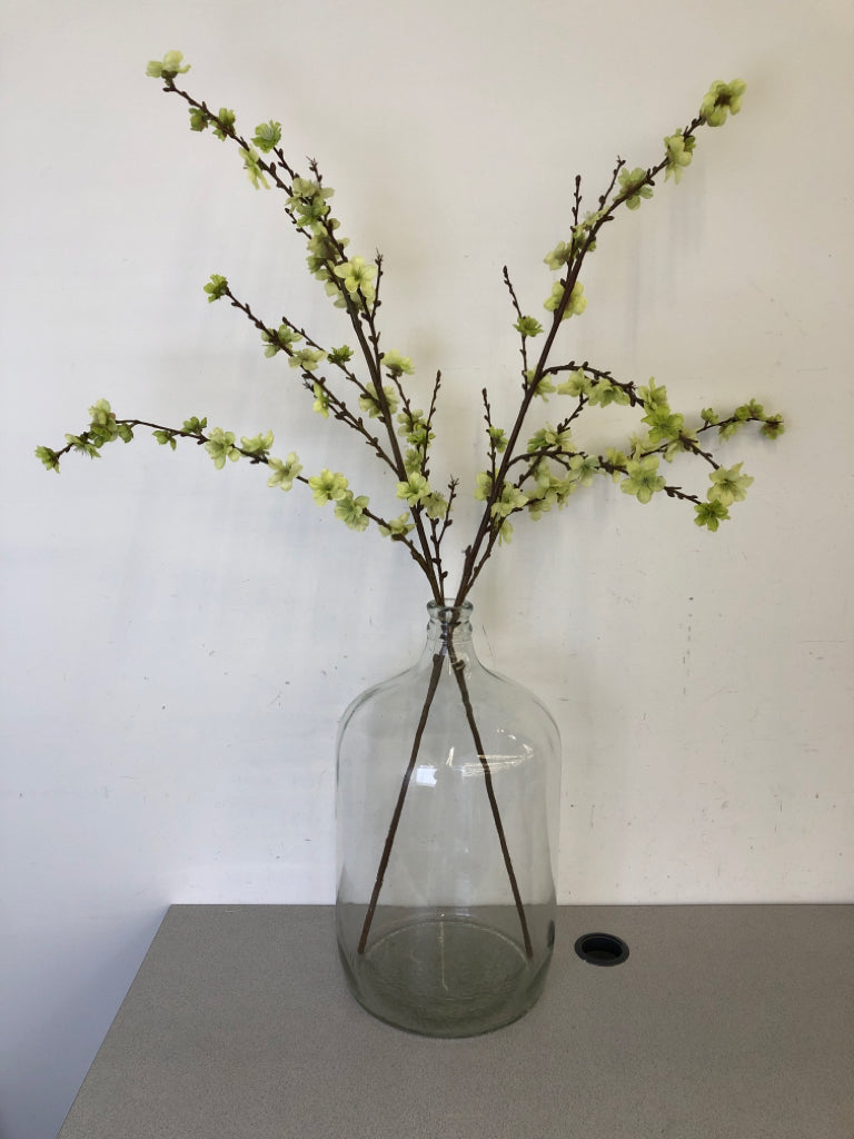 LARGE JUG W/ FAUX BLOSSOMS.
