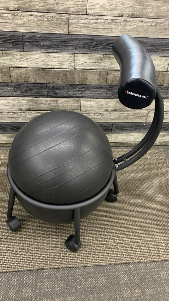 BLACK BALANCE BALL CHAIR W/BACK SUPPORT.