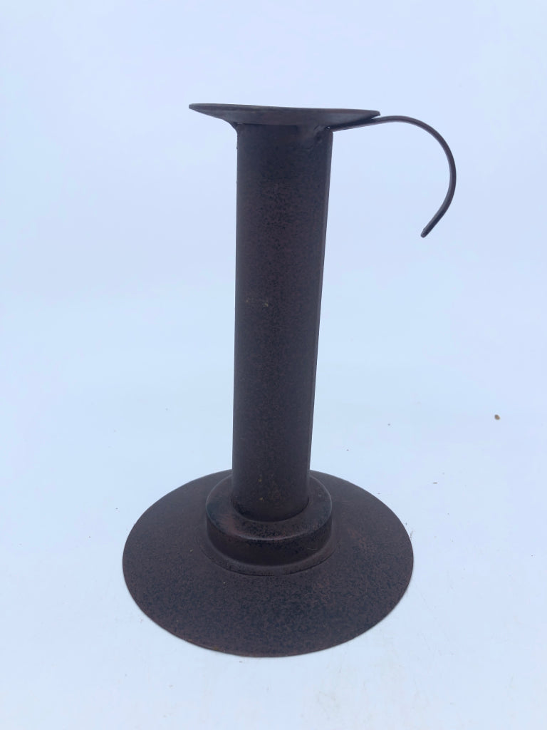 MAROON METAL PILLAR CANDLE HOLDER PRIMITIVE.