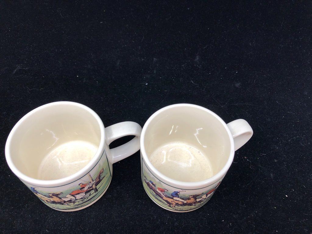 2 VTG MEN RIDING HORSES MUGS- KOREA.