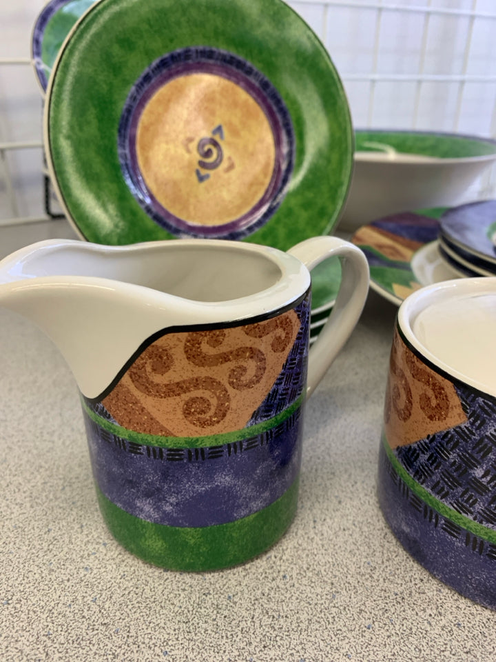 16PC SANGO SERVING SET, GREEN/BLUE PATTERN.