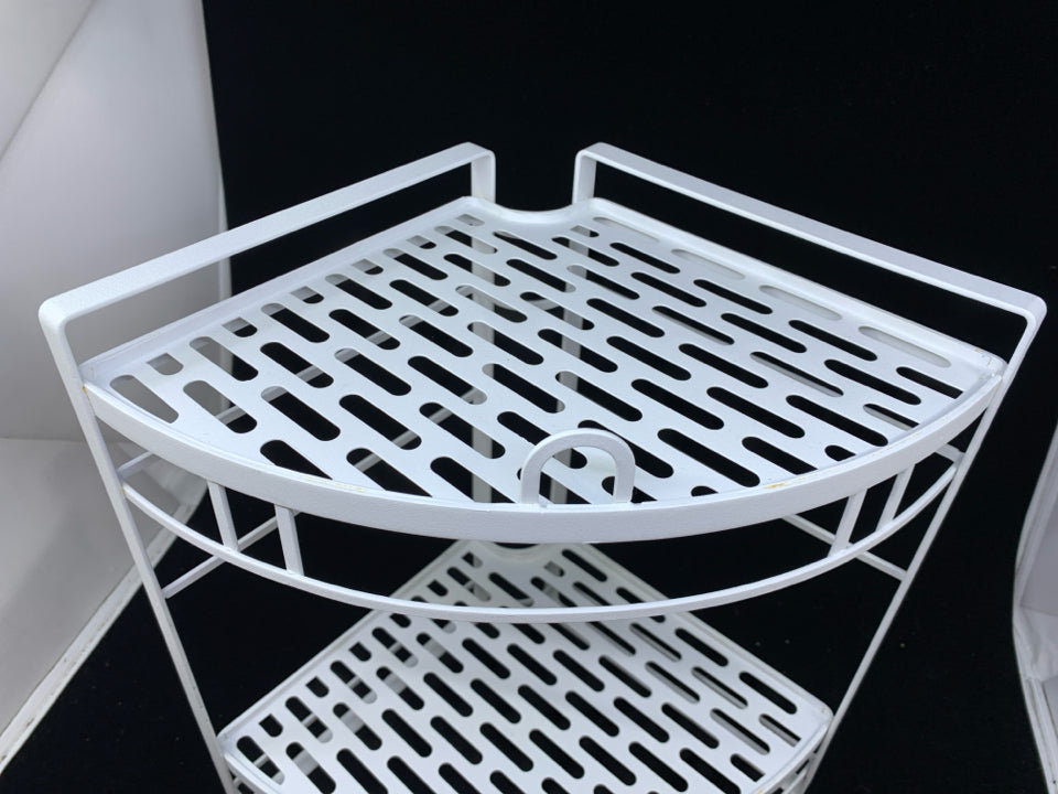 2 TIER WHITE METAL CORNER SHELF.