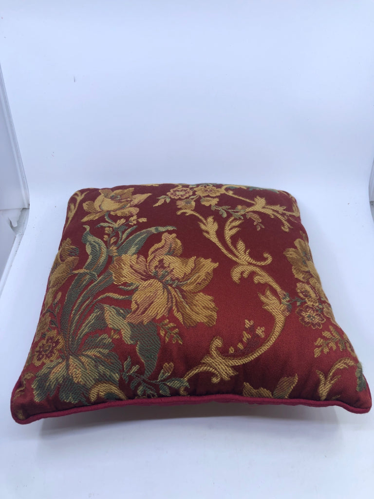 RED W/GOLD LEAVES ACCENT PILLOW.