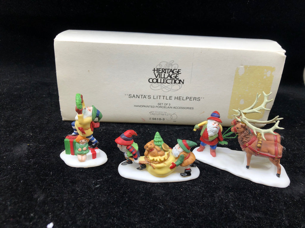DEPT 56 3 PC CERAMIC "SANTA'S LITTLE HELPERS" SET.