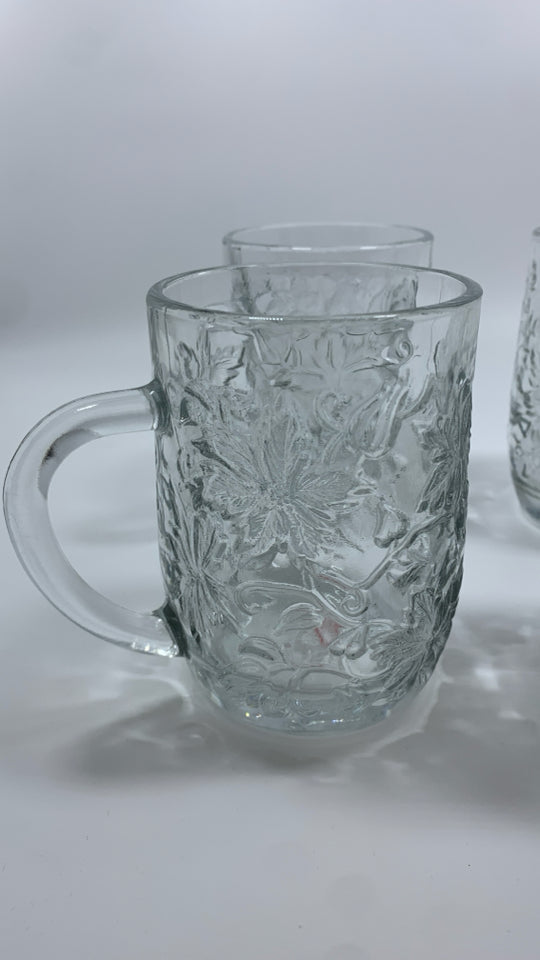 4 PRINCESS HOUSE FANTASIA POINSETTIA EMBOSSED GLASSES.