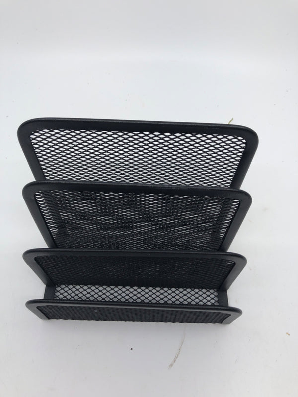 BLACK METAL MESH DESK PAPER ORGANIZER.