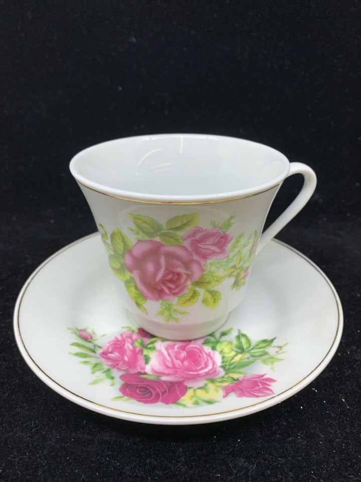 PINK ROSES TEACUP AND SAUCER.