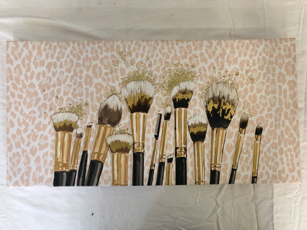 PINK BACKGROUND MAKE UP BRUSHES CANVAS WALL ART.