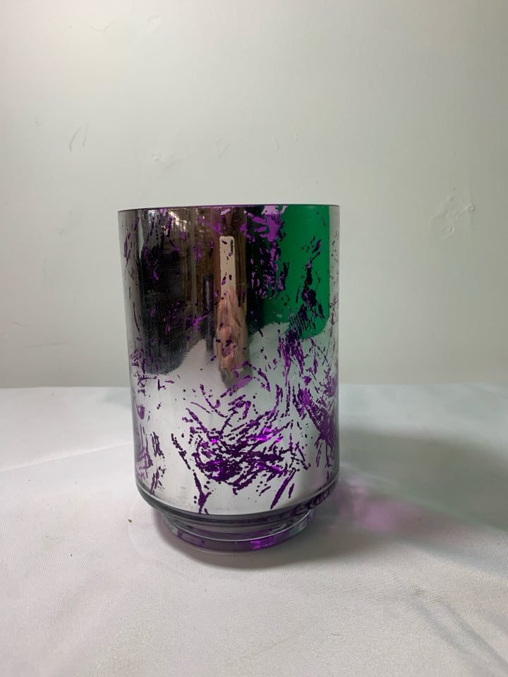 SILVER/PURPLE CRACKLE VASE.