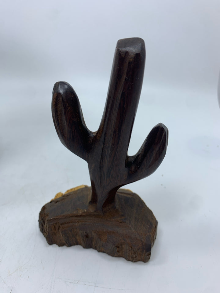 WOOD CACTUS ON WOOD FIGURINE.