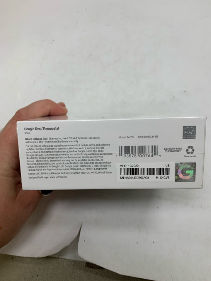 NIB GOOGLE NEST G4CVZ PROGRAMMABLE WI-FI SMART THERMOSTAT SEALED.