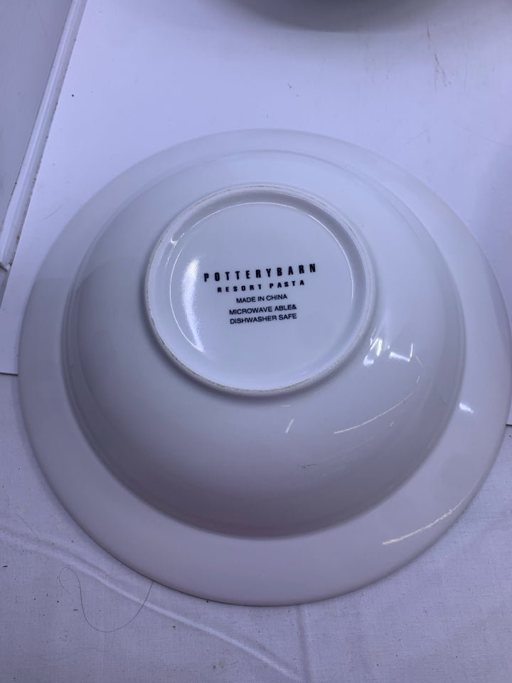 4 BLUE/ WHITE RESORT PASTA BOWLS.
