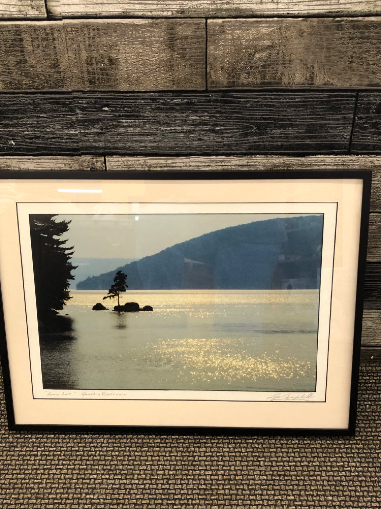 FRAMED QUABBIN RESERVOIR "LONE PINE" PHOTO- SIGNED.