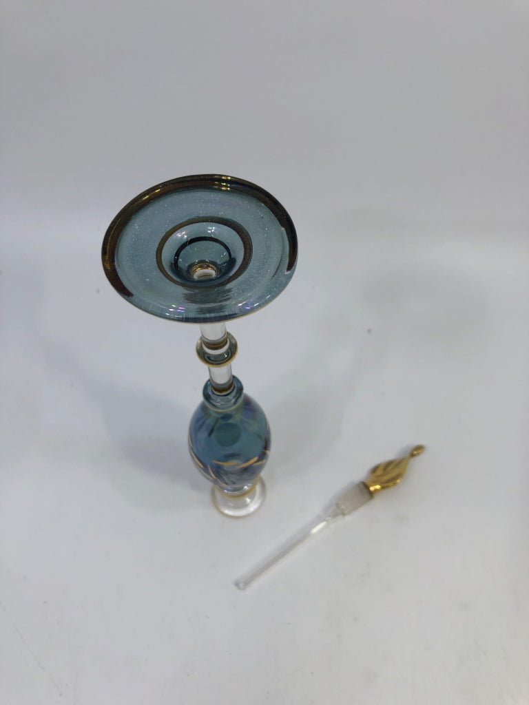 BLUE FLORAL PERFUME BOTTLE.