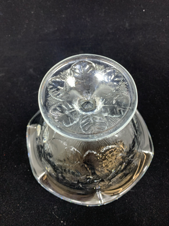 CUT GLASS PEDESTAL BOWL W/EMBOSSED FLOWERS.