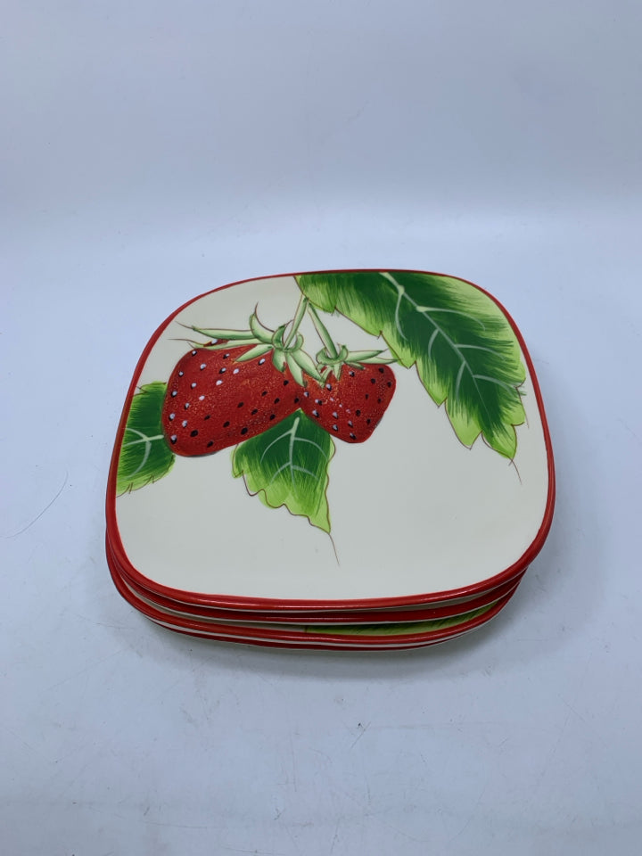 4 SQUARE STRAWBERRY PRINTED PLATES.