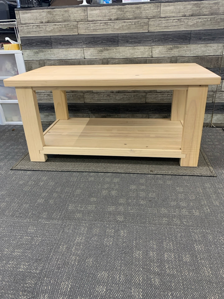 WHITE WASHED BLONDE COFFEE TABLE.