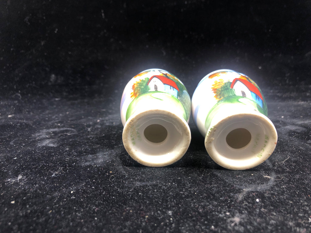 VTG HOUSE SALT + PEPPER SHAKERS.