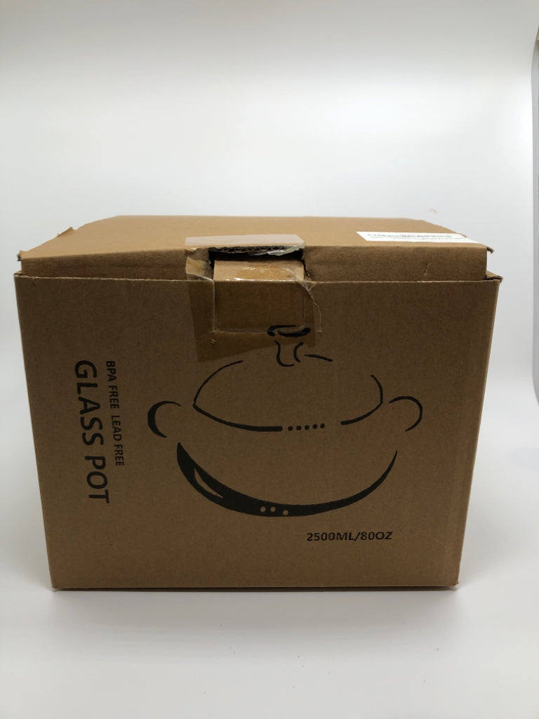 NIB GLASS POT W/LID.