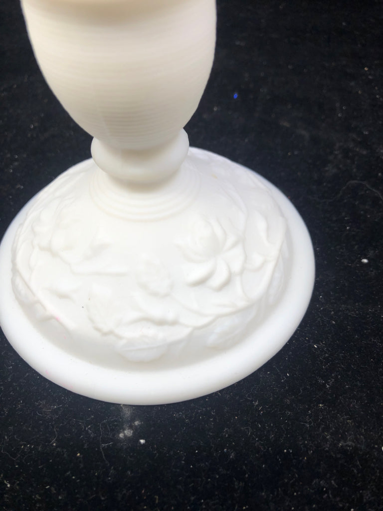 VTG WHITE FROSTED MILK GLASS CANDLE STICK.