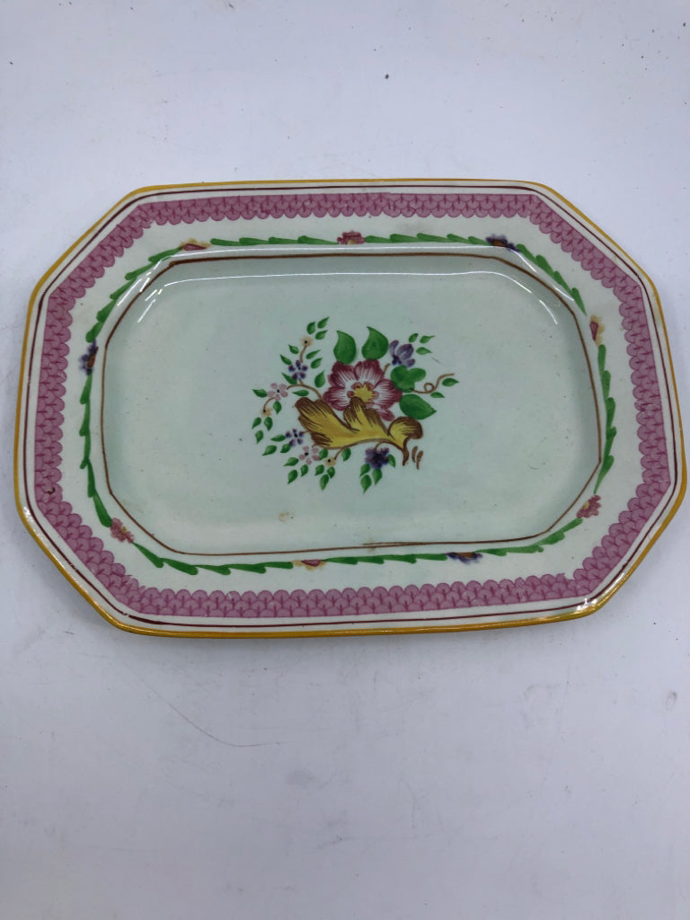 2 VTG NESTING GREEN W PINK FLORAL TRAYS- CALYX WARE.