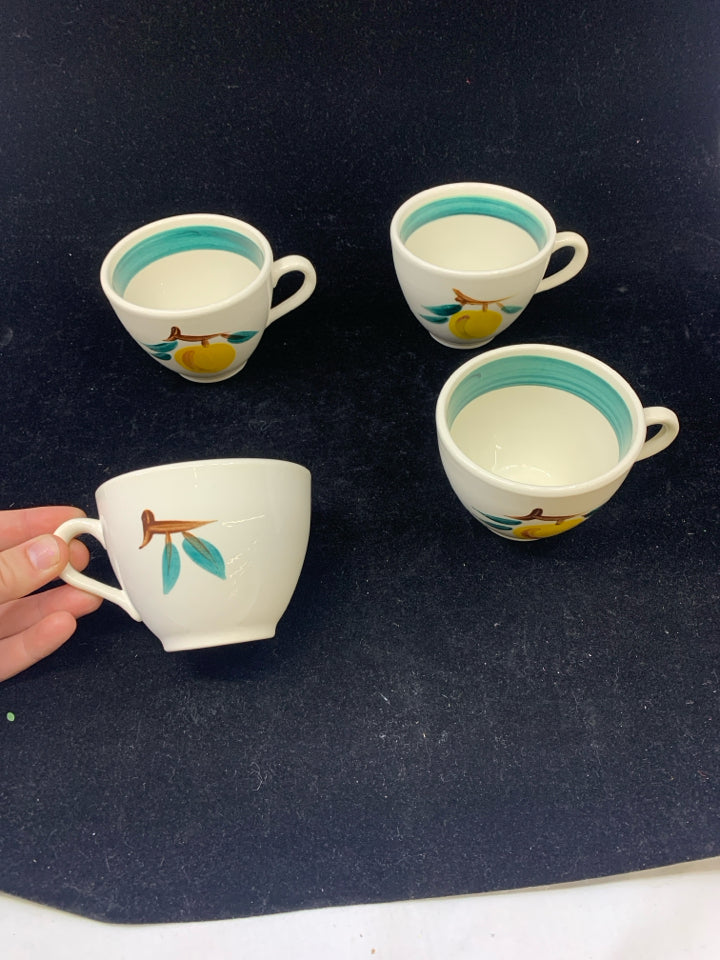 4 VTG PAINTED LEMON MUGS.