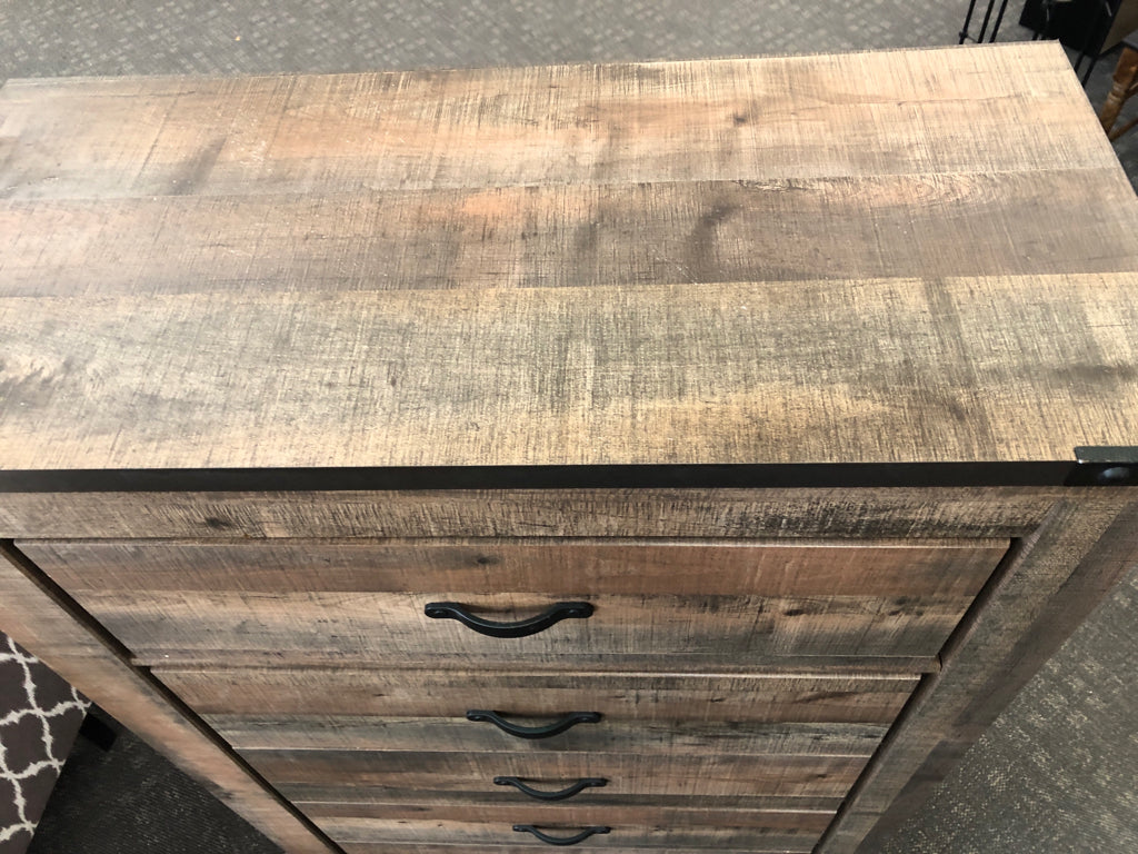 RUSTIC 5-DRAWER DRESSER W/METAL ACCENTS ASHLEY FURNITURE.