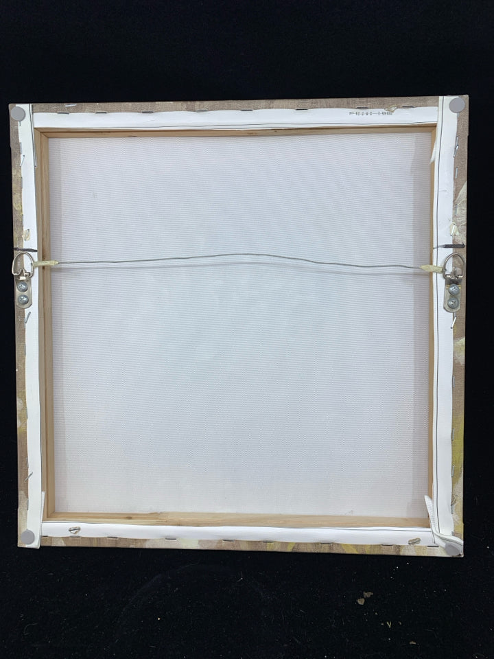 BROWN CANVAS WITH WHITE FLOWERS WALL HANGING.